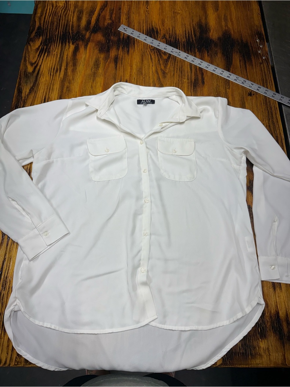 AUW Cream Button-Down Long Sleeve Shirt with Chest Pockets